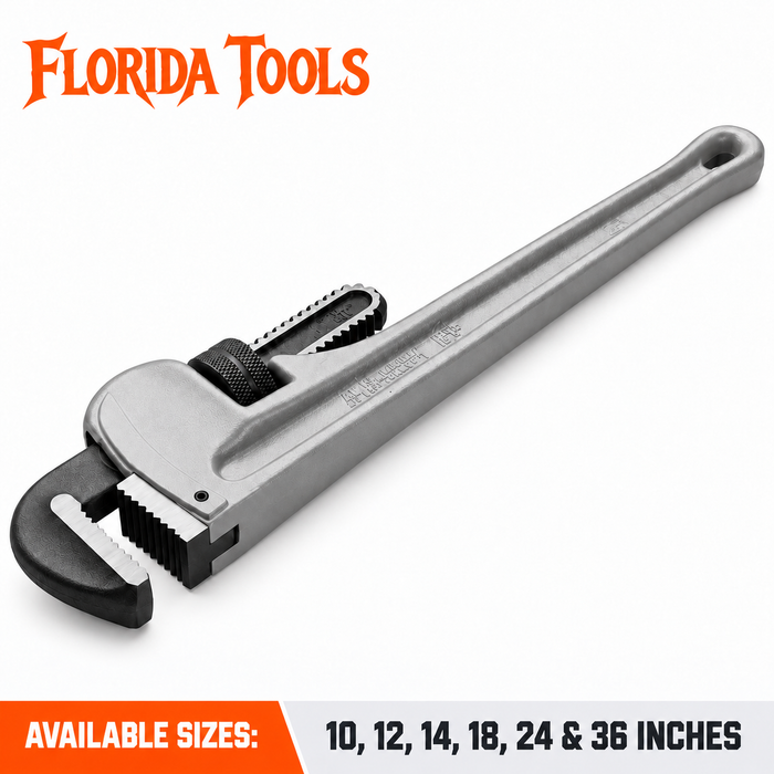 Florida Tools straight aluminum pipe wrench, available in 10, 12, 14, 18, 24 and 36 inch sizes