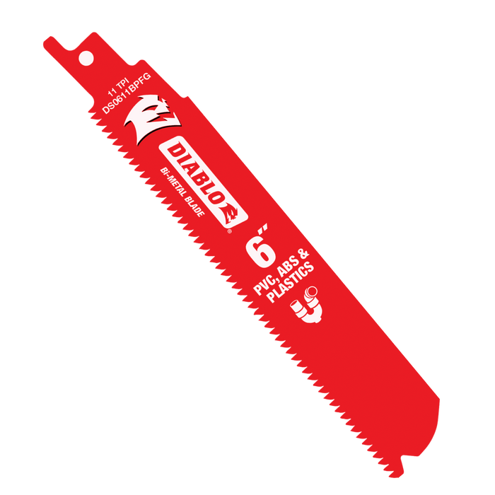 Diablo DS0611BPFG5 6" 11TPI Bi-Metal Reciprocating Saw Blade for PVC, ABS, and Plastics (5-pk) - Main image