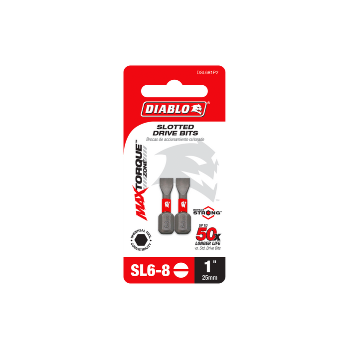 Diablo DSL681P2 1" SL6-8 Slotted Drive Bits (2-pk) - Package image