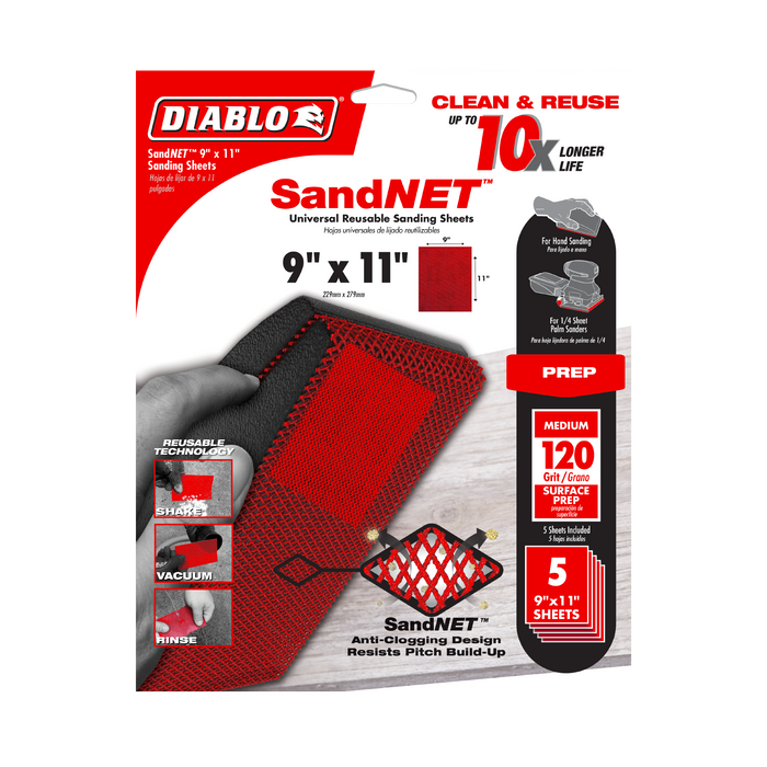 Diablo DND911120H05G 9" x 11" Sand Demon™ 120-Grit Reusable Sanding Sheets (5-pk) - Package image