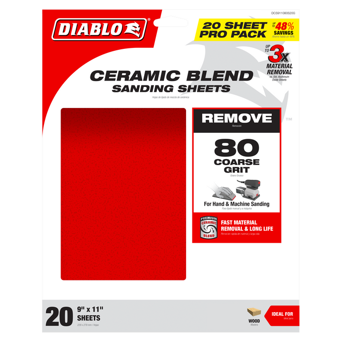 Diablo DCS911080S20G 9" x 11" 80-Grit (Coarse) Sanding Sheet (20-pk) - Package image