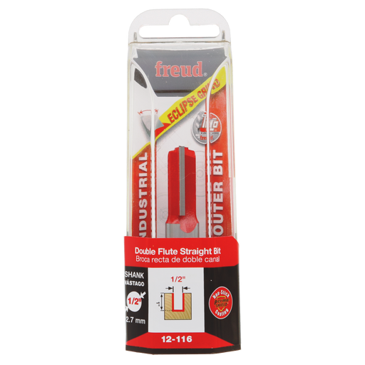 Freud 12-116 1/2" (Dia.) Double Flute Straight Bit (Eclipse Grind) - Package image