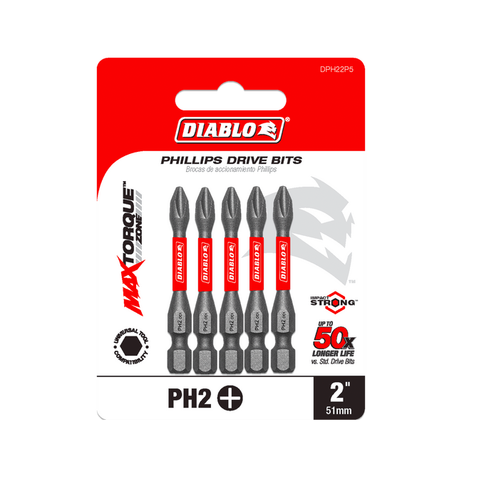 Diablo DPH22P5 2" #2 Phillips Drive Bits (5-pk) - Package image