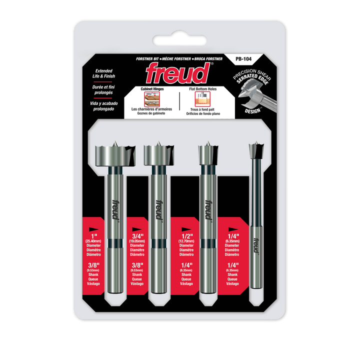 Freud PB-104 1/4" to 1" (Dia.) 4 Pcs. Forstner Bit Set - Package image