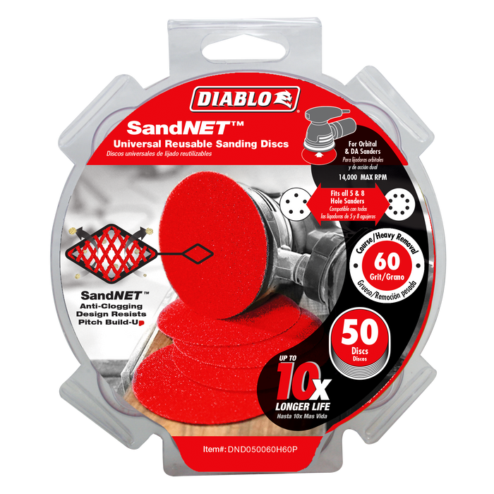 Diablo DND050060H60P 5" Sand Demon™  60 Grit Discs with Connection Pad (50-pk) - Package image