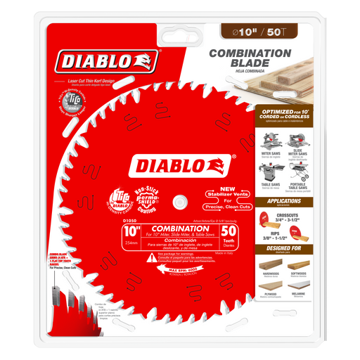 Diablo D1050X 10" x 50-Teeth Combination Saw Blade for Wood - Package image