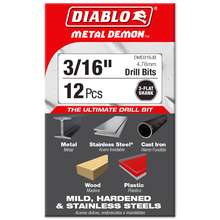 Diablo DMD316JB 3/16" Metal Demon™ Drill Bits for Mild, Hardened and Stainless Steels - Package image