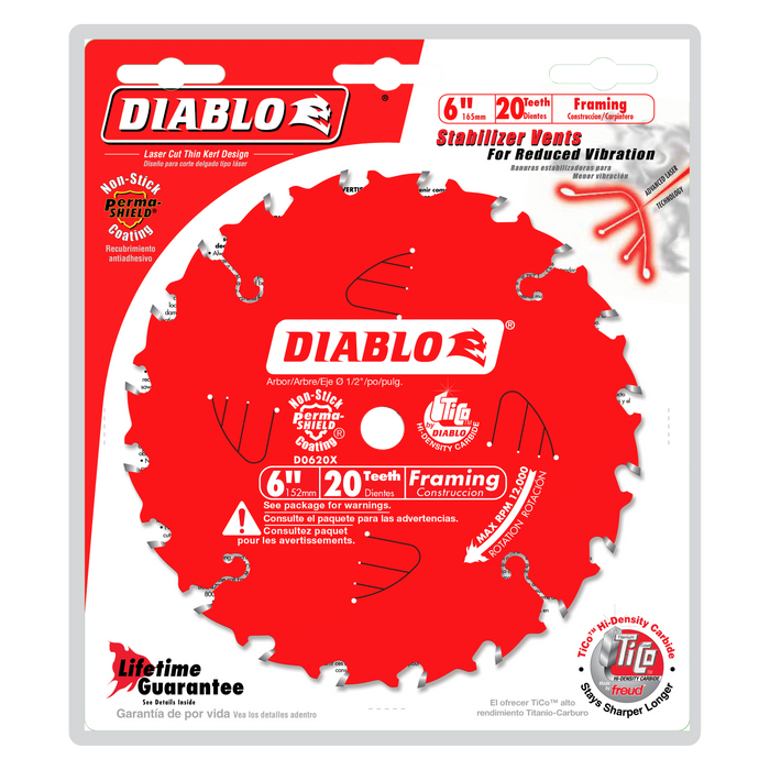 Diablo D0620X 6" x 20-Teeth Framing Saw Blade for Wood - Package image