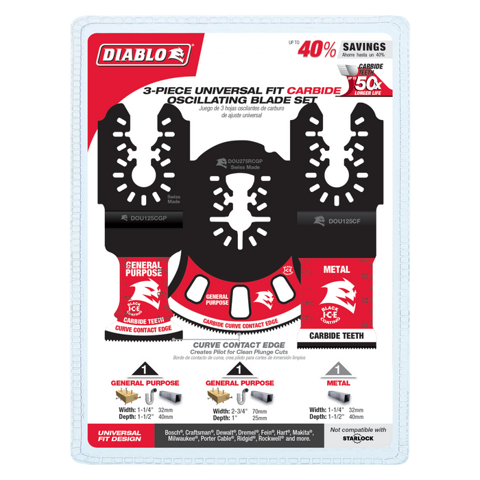 Diablo DOU3CS 3-Piece Universal Fit Carbide Oscillating Blade Set - Package image