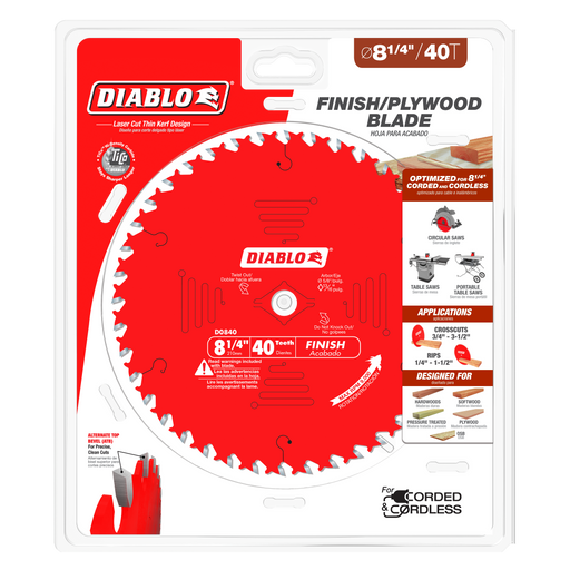 Diablo D0840X 8-1/4" x 40-Teeth Finishing Saw Blade for Wood - Package image