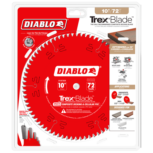 Diablo D1072CD 10" x 72-Teeth TrexBlade™ Saw Blade for Composites and Plastic - Package image