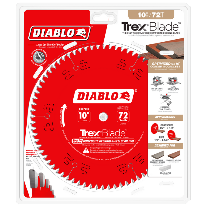 Diablo D1072CD 10" x 72-Teeth TrexBlade™ Saw Blade for Composites and Plastic - Package image