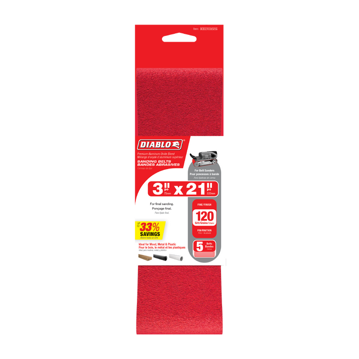 Diablo DCB321120S05G 3" x 21" 120-Grit Sanding Belts (5-pk) - Package image