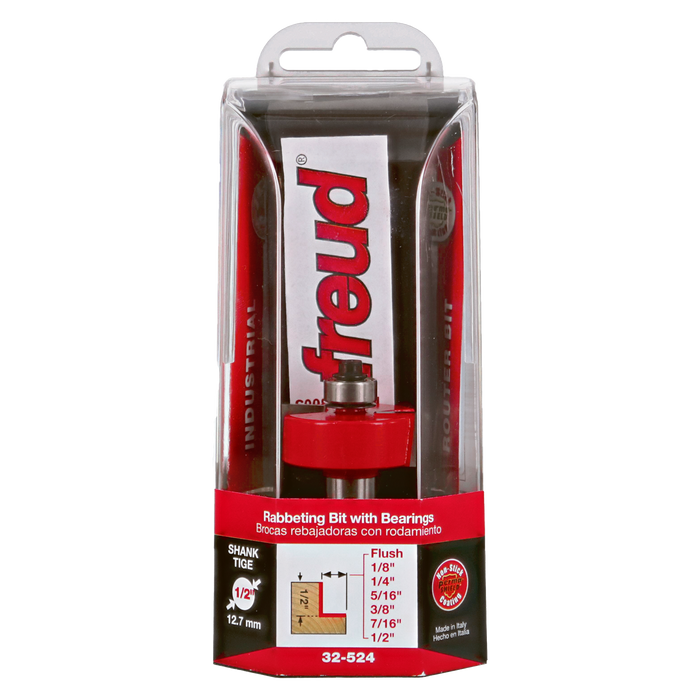 Freud 32-524 flush, 1/8",1/4",5/16",3/8",7/16",1/2" Depth Rabbeting Bit with Bearings - Package image