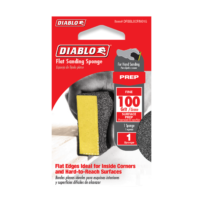 Diablo DFBBLOCFIN01G 4" x 2-3/4" x 1" 100-Grit Flat Edge Sanding Sponge - Package image
