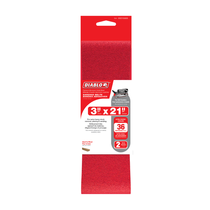 Diablo DCB321036S02G 3" x 21" 36-Grit Sanding Belts (2-pk) - Package image