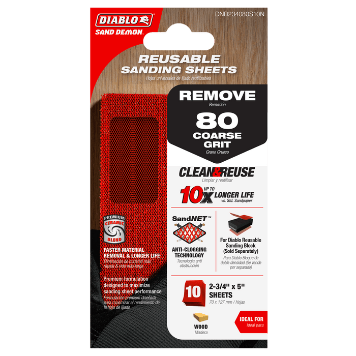 Diablo DND234080S10N 2-3/4" x 5" Sand Demon™ 80-Grit Reusable Sanding Sheets (10-pk) - Package image