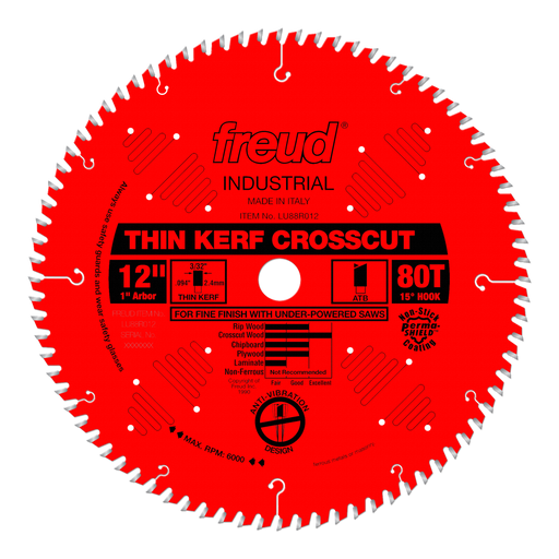 Freud LU88R012 12" Thin Kerf Fine Finish Crosscut Blade - Main image
