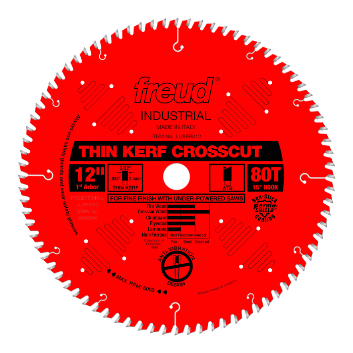 Freud LU88R012 12" Thin Kerf Fine Finish Crosscut Blade - Main image