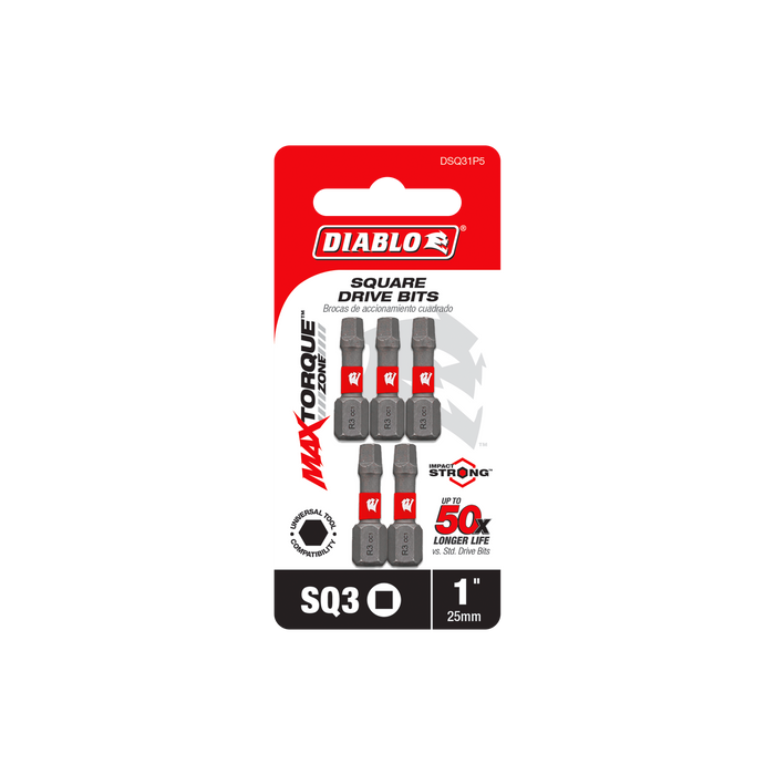 Diablo DSQ31P5 1" #3 Square Drive Bits (5-pk) - Package image