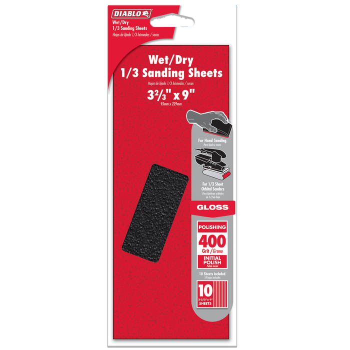 Diablo DCS323400S10W 1/3 Sheet 400-Grit Wet/Dry Sanding Sheets (10-Piece) - Package image