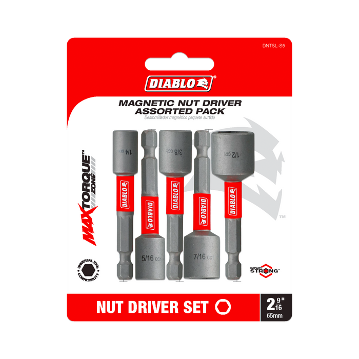 Diablo DNTSL-S5 5-Piece 2-9/16" Magnetic Nut Driver Assorted Pack - Package image