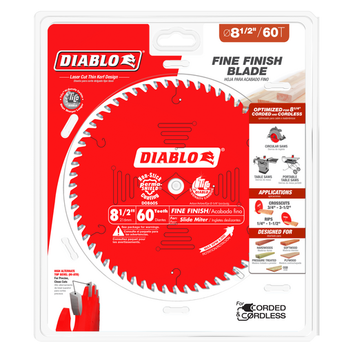 Diablo D0860S 8-1/2" x 60-Teeth Fine Finish Saw Blade for Wood - Package image