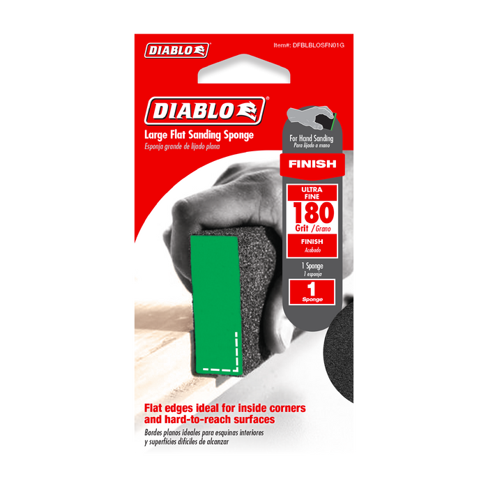Diablo DFBLBLOSFN01G 5" x 3" x 1" 180-Grit Large Flat Edge Sanding Sponge - Package image