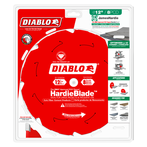 Diablo D1208DH 12" x 8-Teeth HardieBlade™ Saw Blade for Fiber Cement - Package image