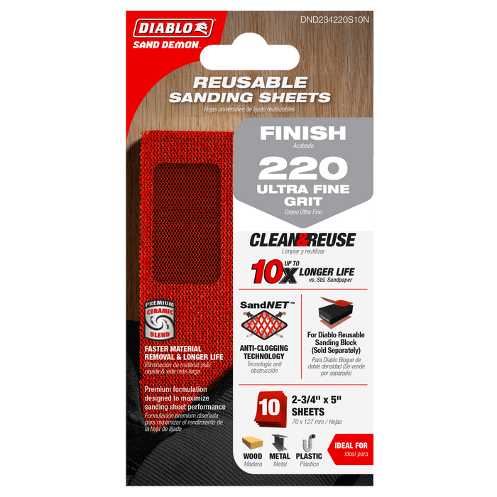 Diablo DND234220S10N 2-3/4" x 5" Sand Demon™  220-Grit Reusable Sanding Sheets (10-pk) - Package image