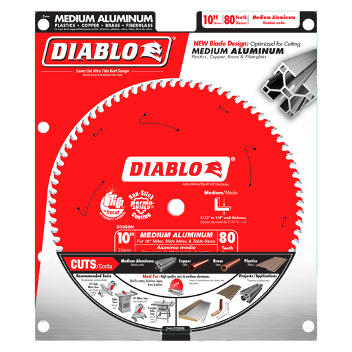 Diablo D1080N 10" x 80-Teeth Saw Blade for Medium Aluminum - Package image