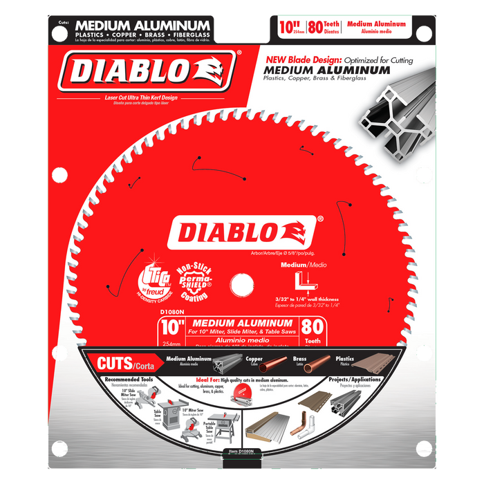 Diablo D1080N 10" x 80-Teeth Saw Blade for Medium Aluminum - Package image