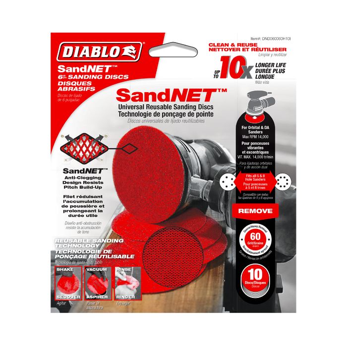 Diablo DND060060H10I 6" Sand Demon™  60-Grit Sanding Discs with Connection Pad (10-pk) - Package image