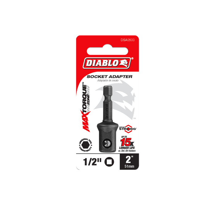 Diablo DSA0500 1/4" Hex to 1/2" Square Socket Adapter - Package image