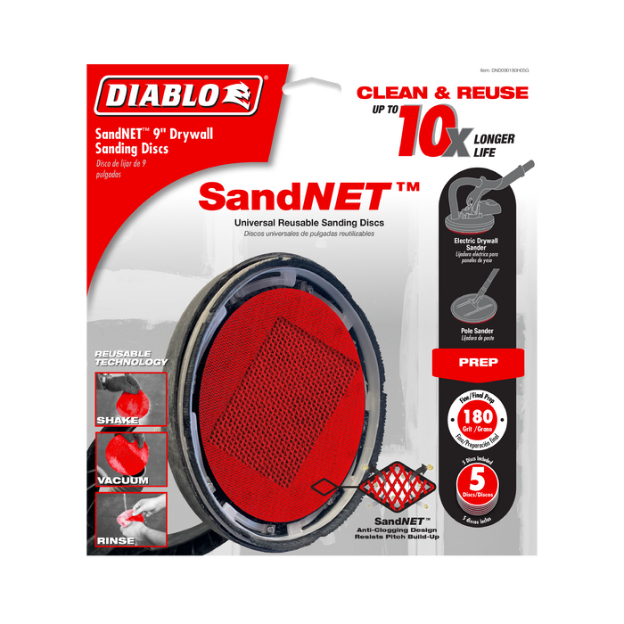 Diablo DND090180H05G 9" Sand Demon™ 180-Grit Sanding Discs for Drywall (5-pk) - Package image