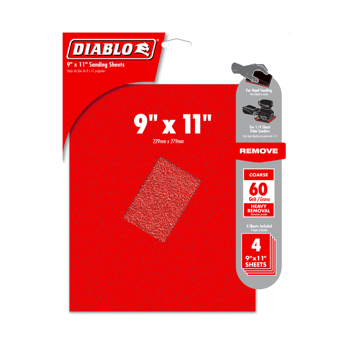 Diablo DCS911060S04G 9" x 11" 60-Grit Sanding Sheets (4-pk) - Package image