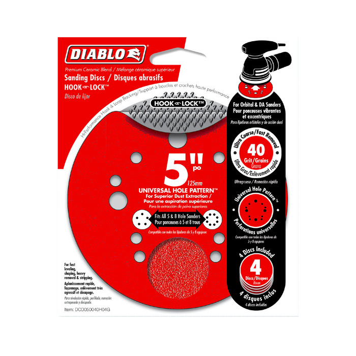 Diablo DCD050040H04G 5" 40-Grit Hook & Lock™ ROS Sanding Discs (4-pk) - Package image