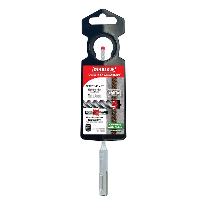 Diablo DMAPL4040 3/16" x 4" x 6" Rebar Demon™ SDS-Plus 4-Cutter Full Carbide Head Hammer Drill Bit - Package image