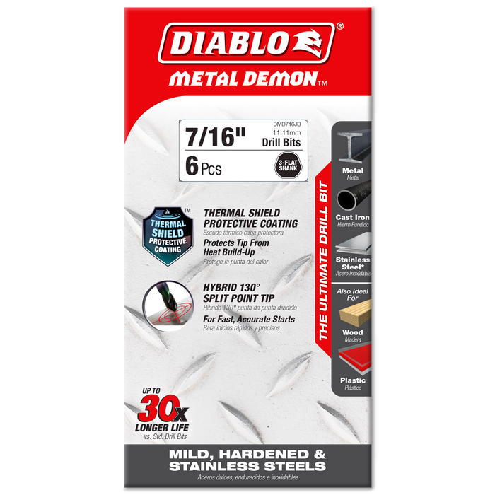 Diablo DMD716JB 7/16" Metal Demon™ Drill Bits for Mild, Hardened and Stainless Steels - Package image