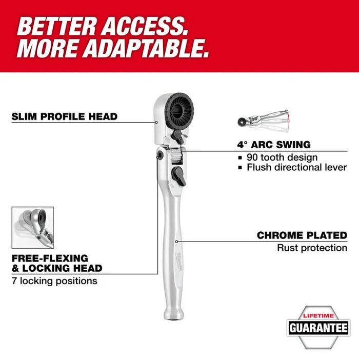 Milwaukee 1/4 Hex Drive Mini Flex Head Bit Ratchet  48-22-2951