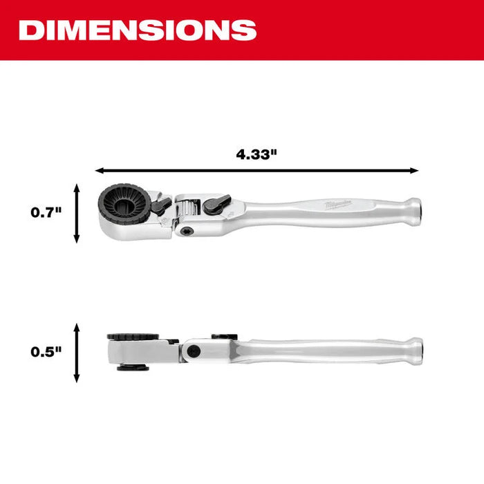 Milwaukee 1/4 Hex Drive Mini Flex Head Bit Ratchet  48-22-2951