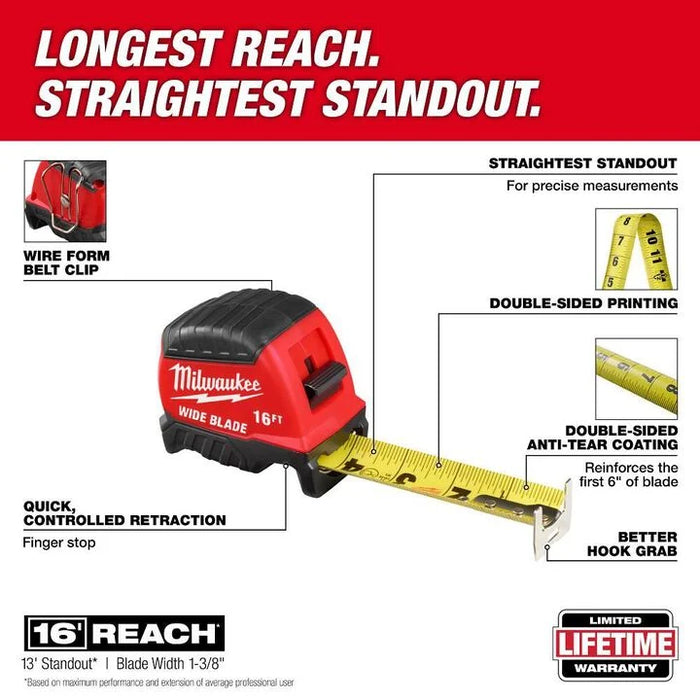 Milwaukee 16 Ft. Wide Blade Tape Measure 48-22-1216