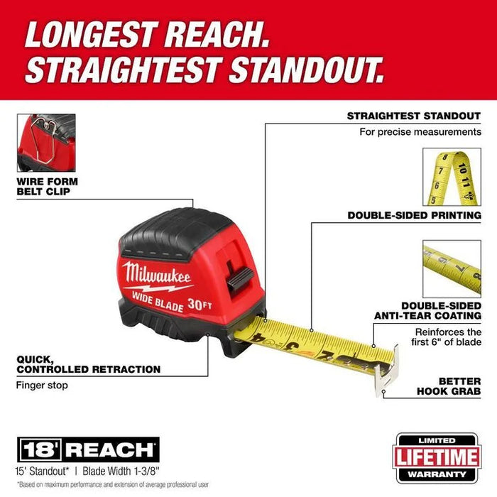 Milwaukee 30 Ft. Wide Blade Tape Measure 48-22-1230