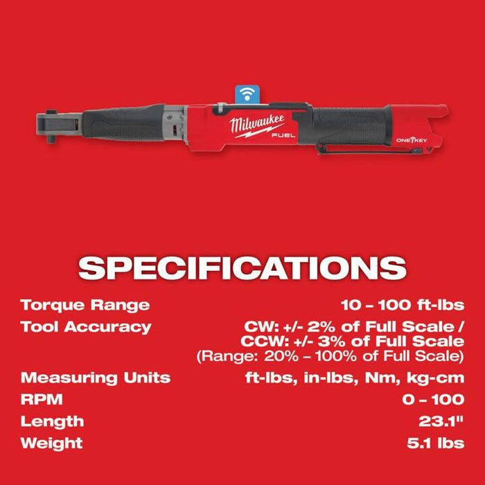 Milwaukee M12 FUEL 3/8inch Digital Torque Wrench with ONE-KEY (Bare Tool), 2465-20