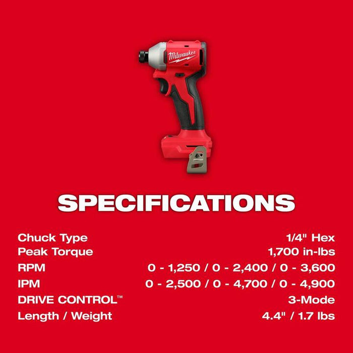 M18™ Compact Brushless 1/4" Hex 3-Speed Impact Driver, 3651-20