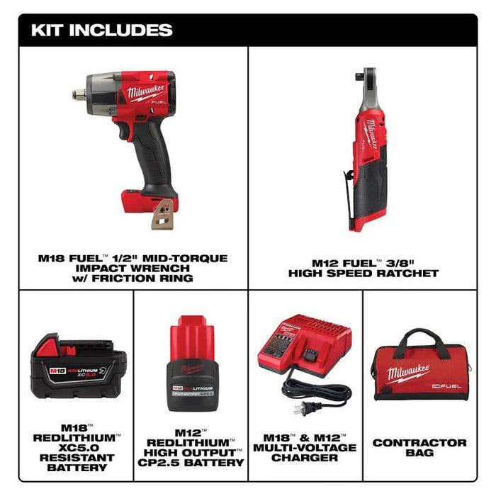 Milwaukee M18 FUEL & M12 FUEL 2 Tool Combo Kit 3890-22