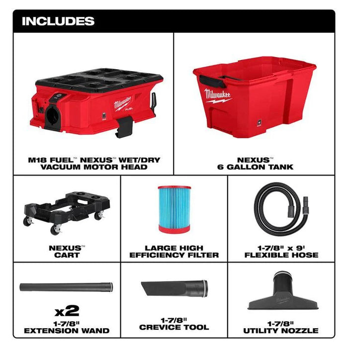 Milwaukee M18 FUEL NEXUS 6 Gallon Wet/Dry Vacuum with PACKOUT Compatibility (Bare Tool) 0915-20