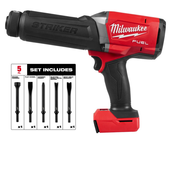 Milwaukee M18 FUEL STRIKER Hammer Chisel (Bare Tool) with Protective Boot and 5pc Chisel Bit Set
