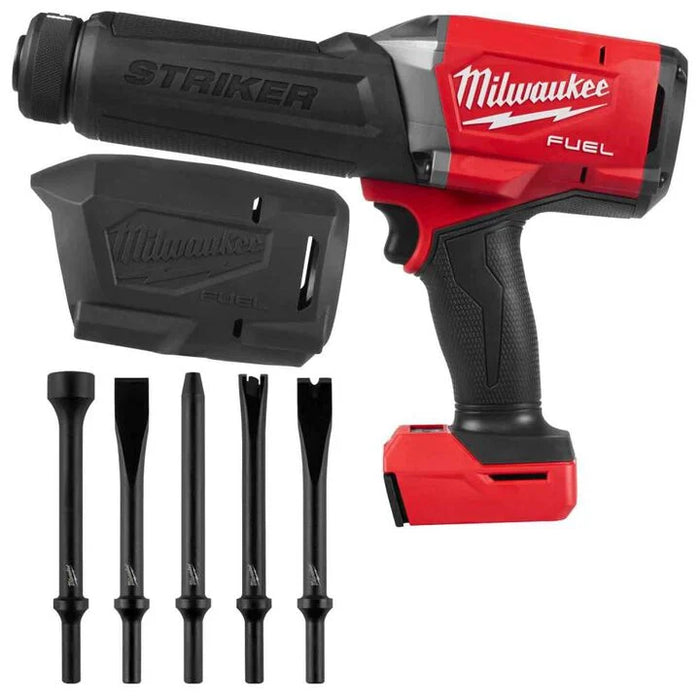 Milwaukee M18 FUEL STRIKER Hammer Chisel (Bare Tool) with Protective Boot and 5pc Chisel Bit Set