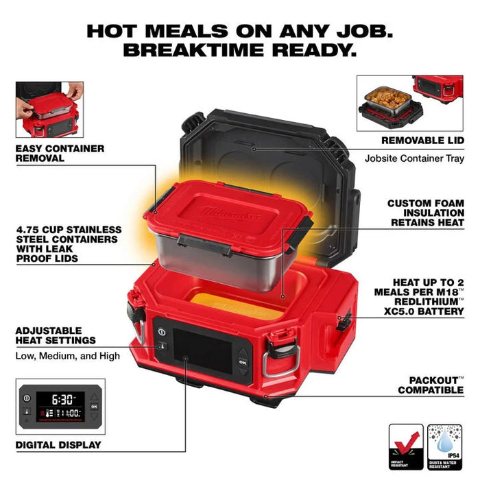 Milwaukee M18 Jobsite Lunch Warmer (Bare Tool) with PACKOUT Compatibility 0811-20